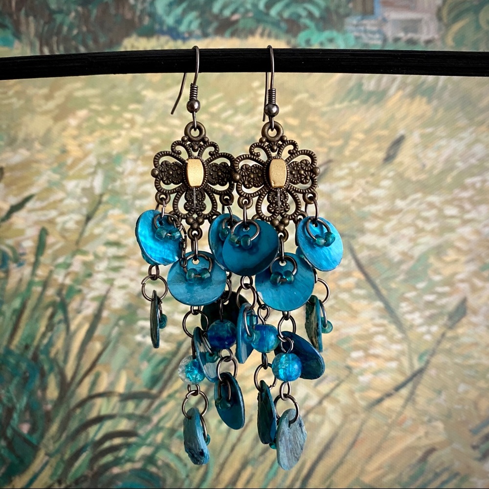 Bohemian boutique earrings, tropical green